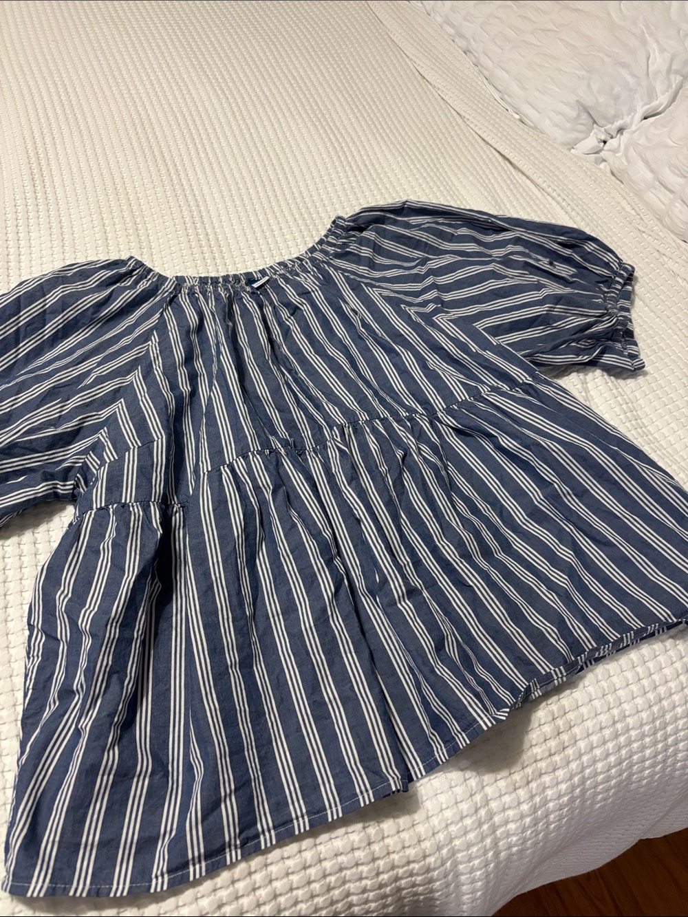 Old Navy Blue and White Striped Peasant Blouse